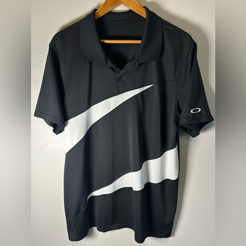 Oakley Men’s Polo Shirt Size L Black White Hydrolix Reduct Wave Golf Performance